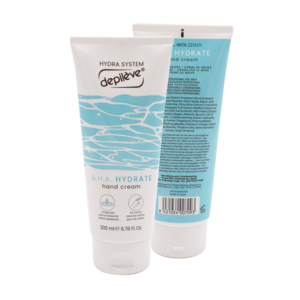 Depileve-Paraffin-Cosmetic-Product-AHA-Hydrate-tube-Front-Back-200-ml.png קרם ידיים לחותי | 200 מ"ל | דפילב Dapileve